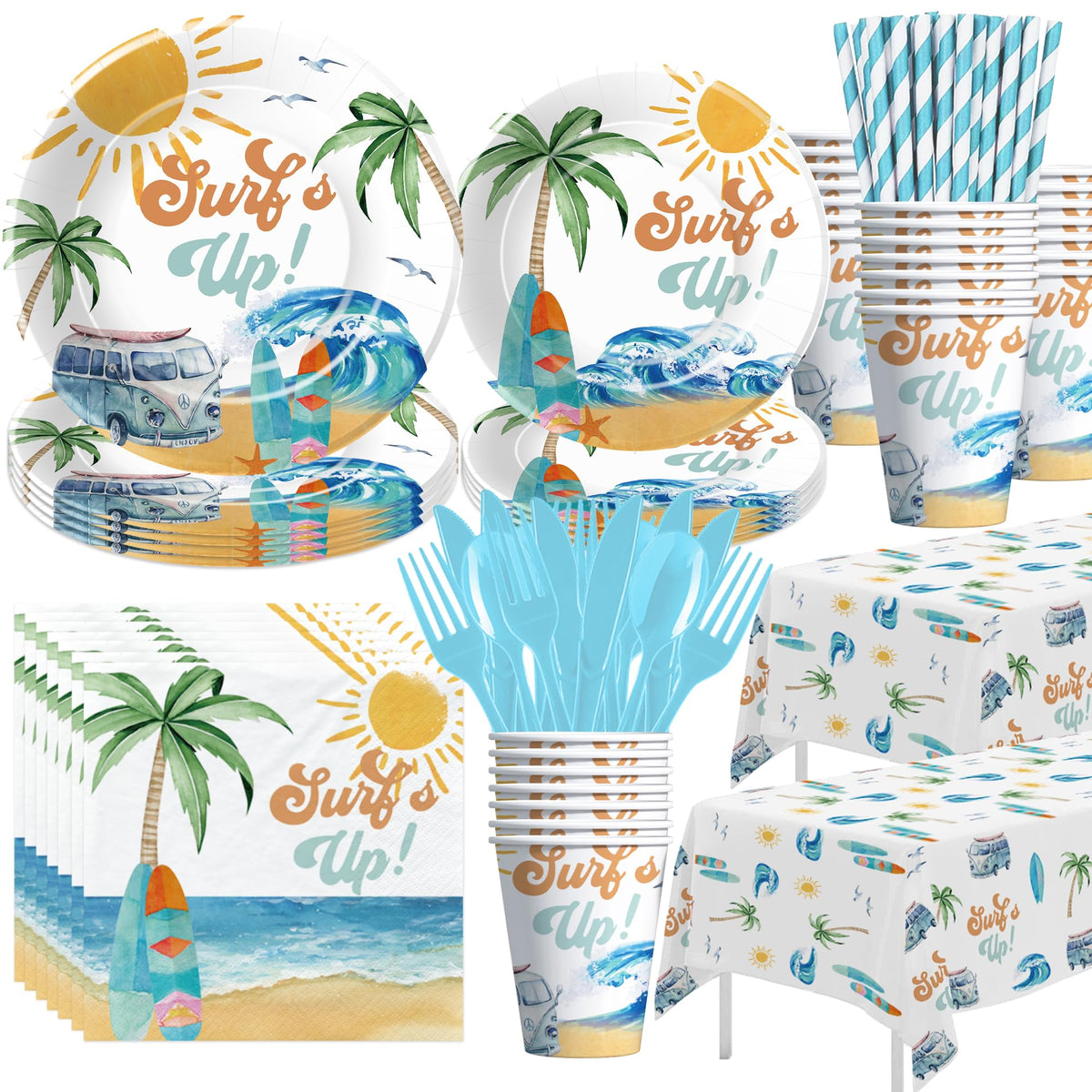 APOWBLS Surf's Up 9-inch dinner plates for sturdy meals at a surf-themed party