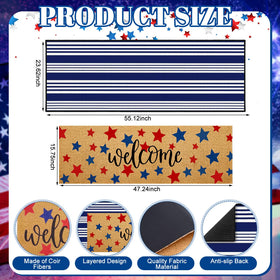 APUDWN blue-white stripe rug complements the star mat for a festive entry.