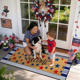 APUDWN Independence Day porch display with layered mats for festive entry.