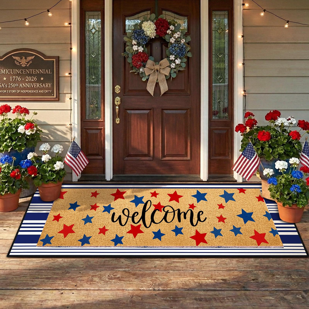 APUDWN oversized top mat and blue stripe rug for wide entryways.