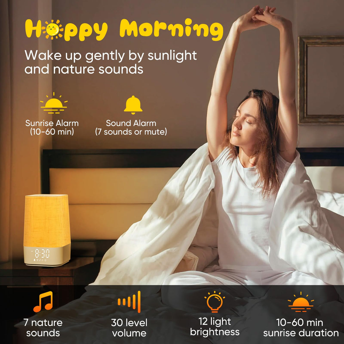 APUZOM warm night light with dimmer enhances bedroom comfort.