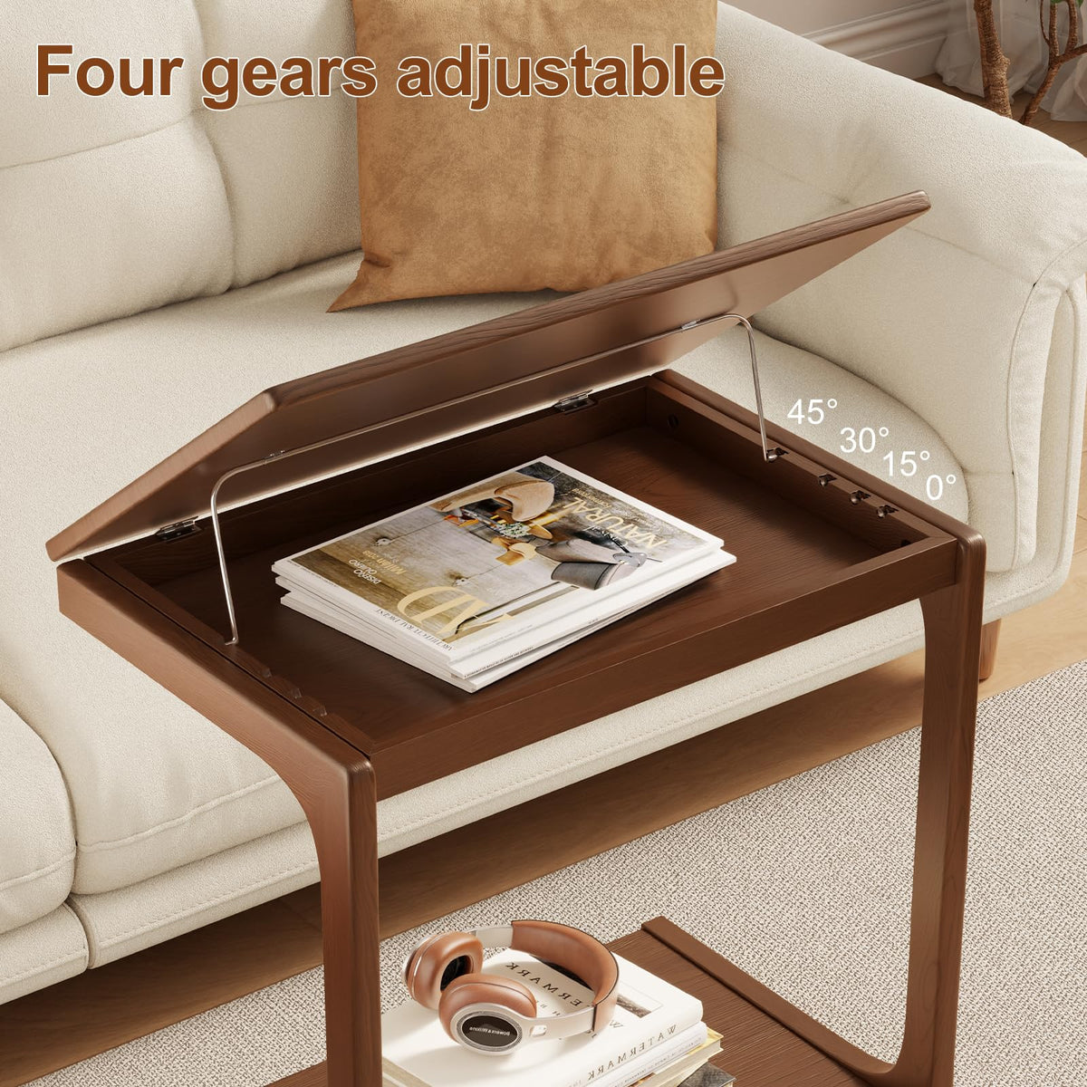AQIMUELE adjustable desktop demonstrates versatile use for meals or laptop
