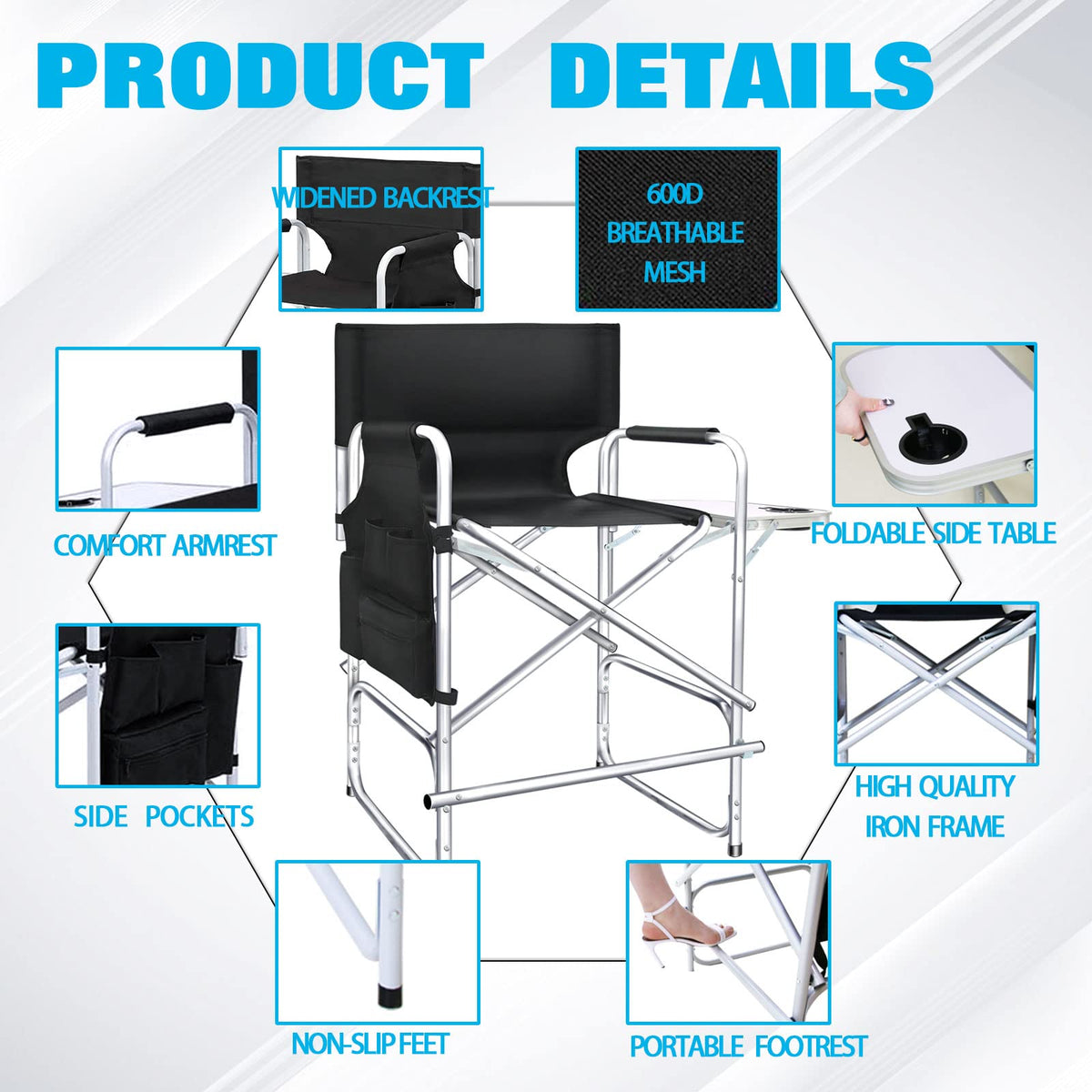 AQNIEGEP director chair footrest supports comfortable seating