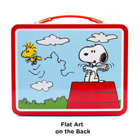 Aquarius Snoopy tin sized 8x6x3-75 inches for compact storage and display.