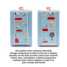 Aquarius Snoopy tin storage-ideas for organizing toys, cards, and craft supplies.
