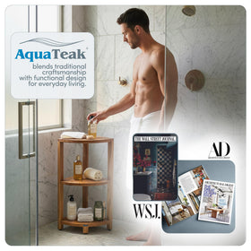 AquaTeak compact bathroom storage for clutter-free showers and easy maintenance.