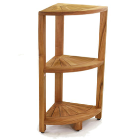 AquaTeak Kai-Petite teak corner shelf saves space in tight showers for towels.
