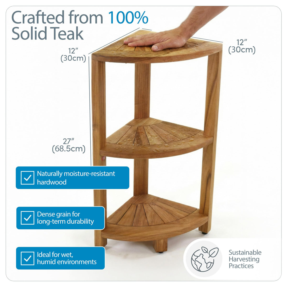 AquaTeak teak wood durability resists humidity and maintains a stylish bath look.