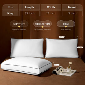 AQUZIN king size pillow with gusset offers versatile height for various sleep positions.