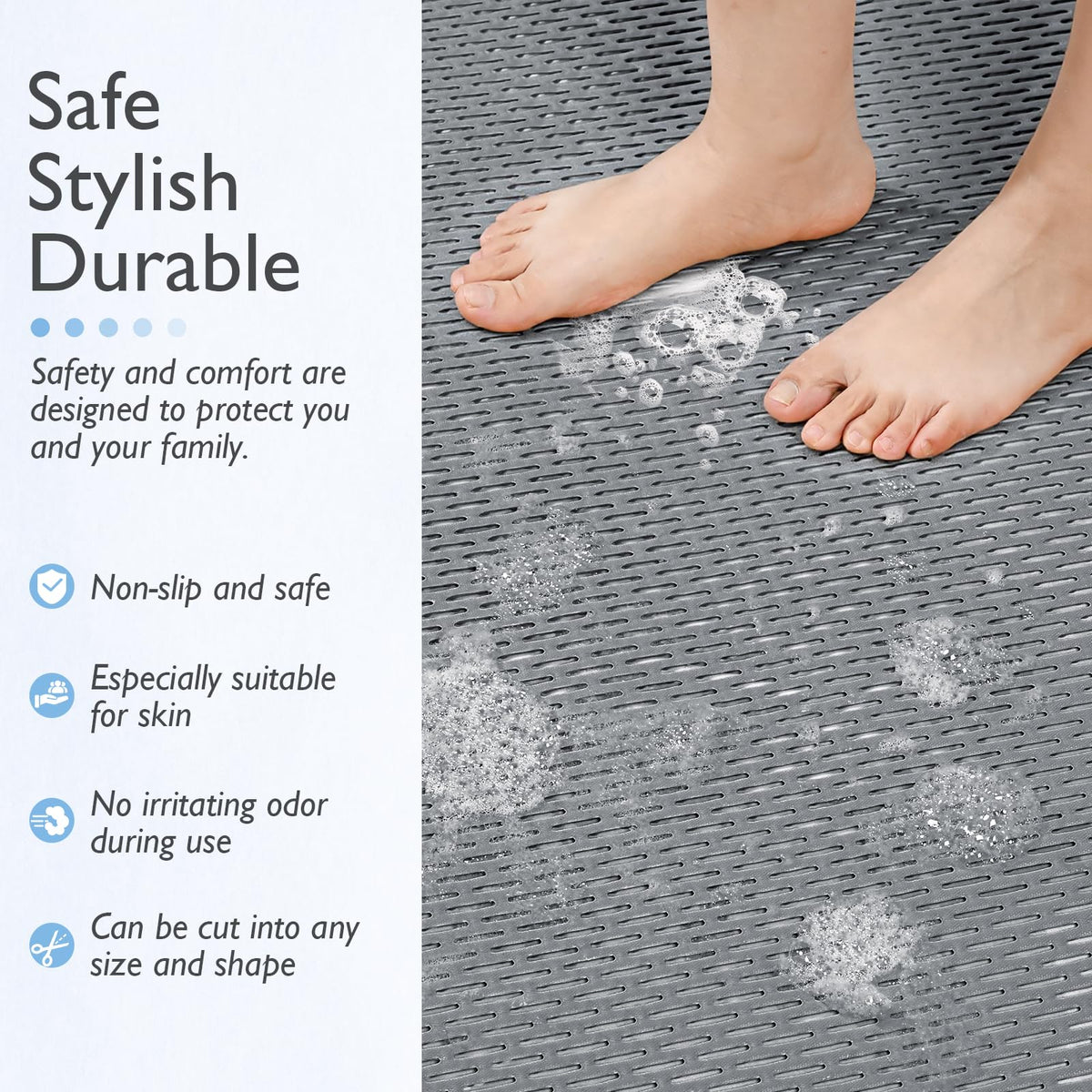 Aqzuxira PVC mat with open-cell design drains water quickly.