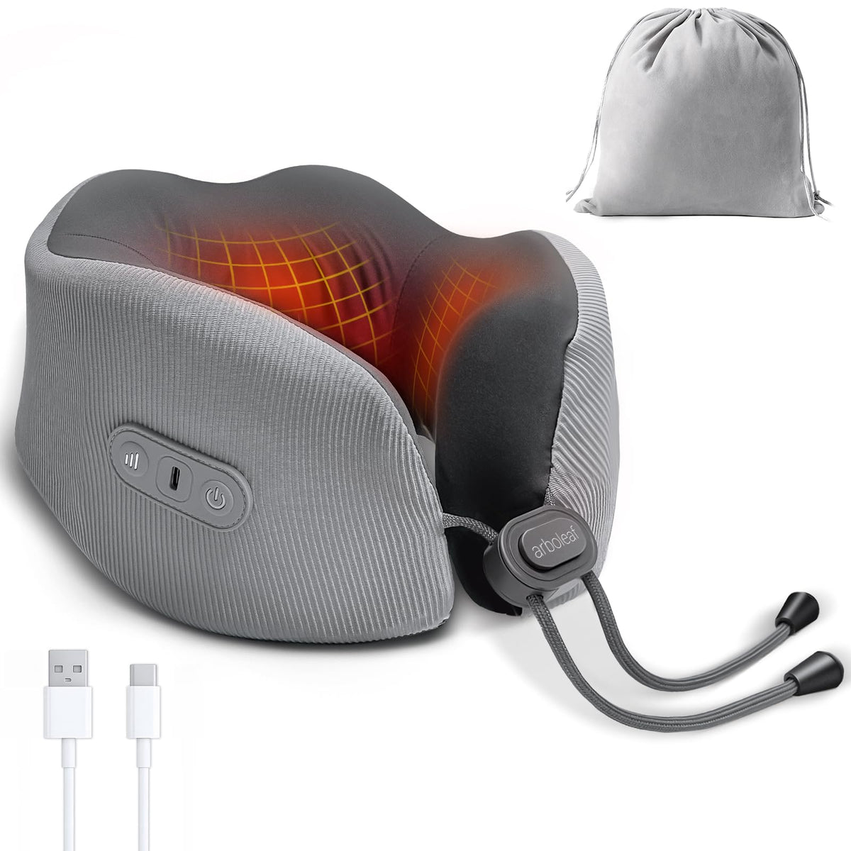 arboleaf heated neck pillow with graphene heat zones for targeted neck comfort on flights