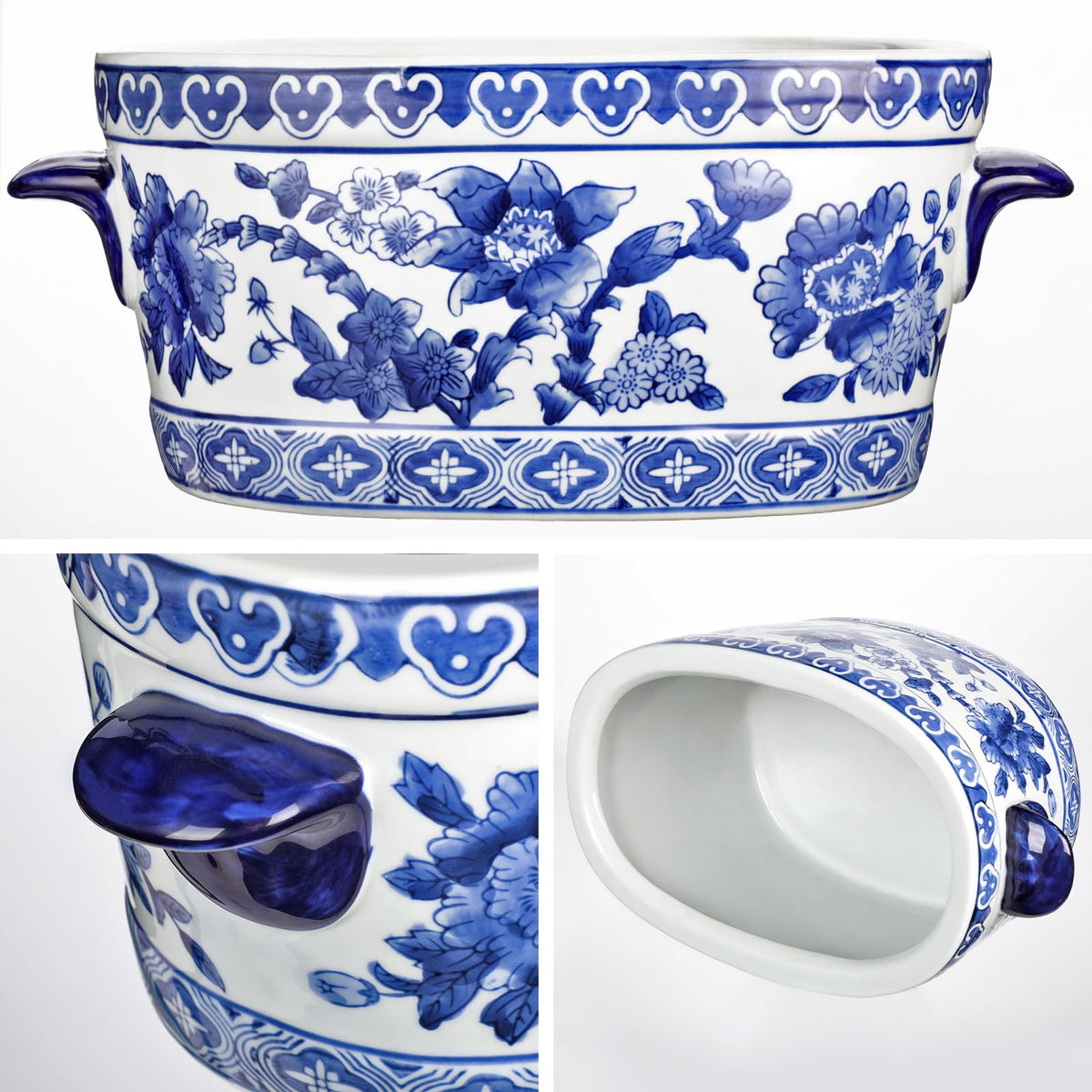 Arborus pairable blue-white planters in a set, create layered decor for entryways or tabletops.