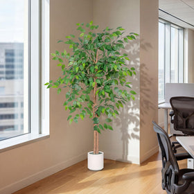 Arborvigro artificial ficus tree placed in a living room setting.