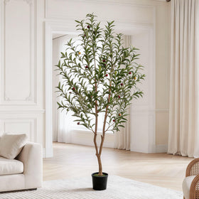 Arborvigro 6ft artificial olive tree with lifelike fruits for elegant indoor decor.
