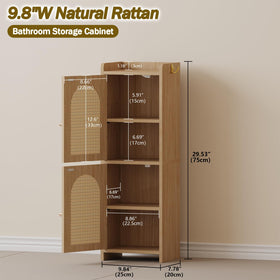 Arbuxzuy Rattan cabinet upper shelf open view demonstrating adjustable storage options