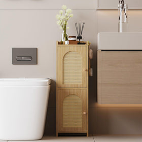Arbuxzuy Rattan corner cabinet front view showing compact space-saving design