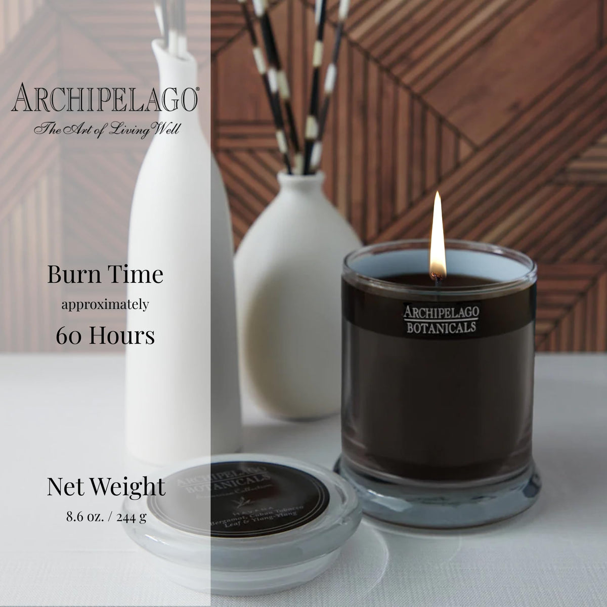 Archipelago Havana wax-blend provides cleaner, even burn with lasting aroma