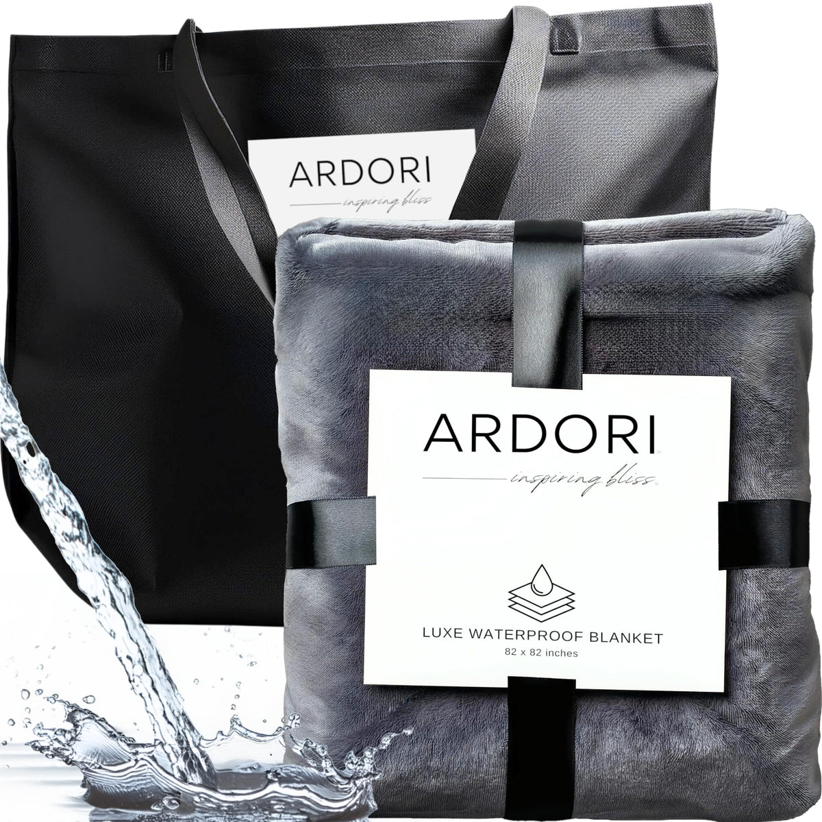 ARDORI waterproof blanket king-size gray cover for dry beds and spill protection.