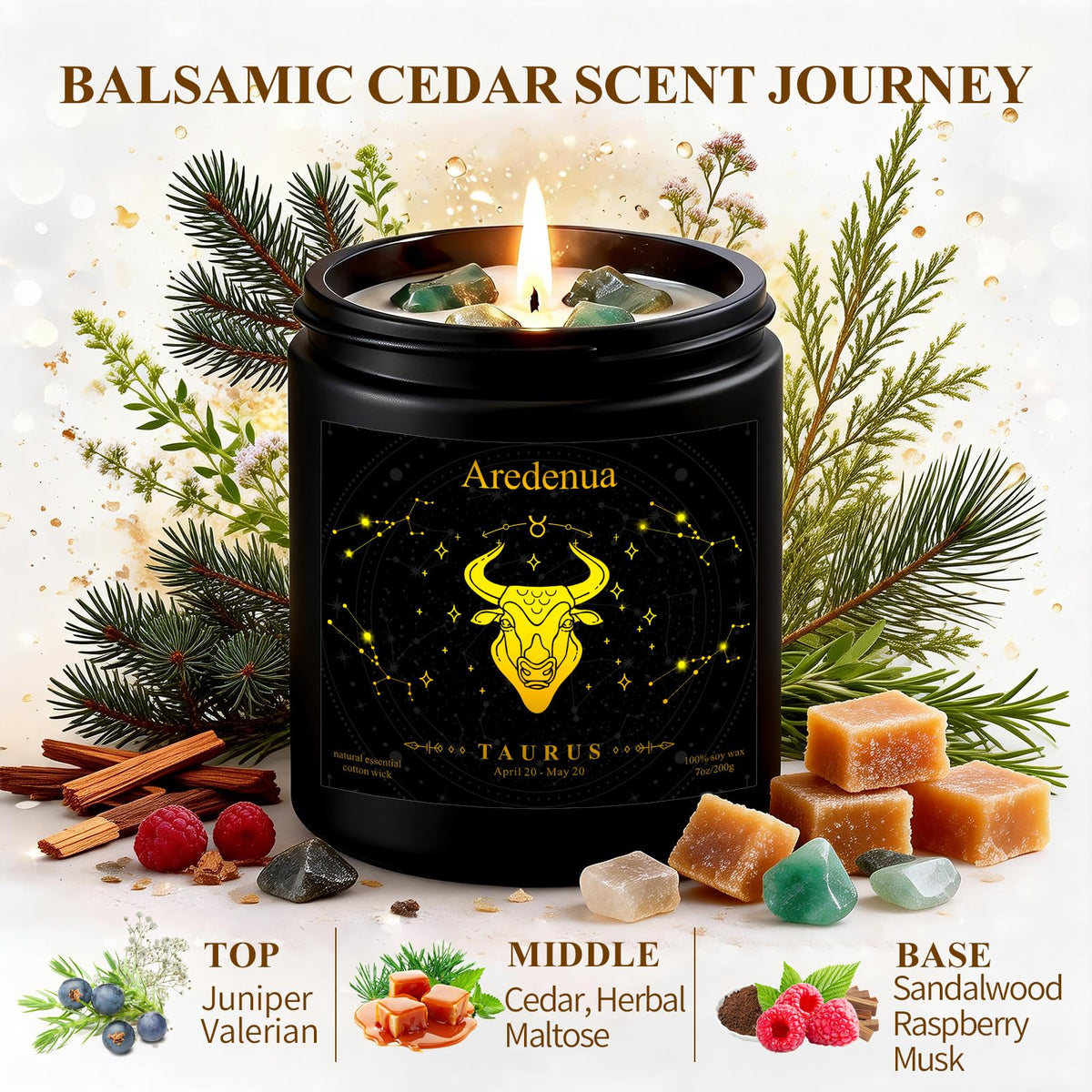 Aredenua Taurus candle in premium black gift box, ready to give.