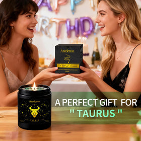 Aredenua Taurus zodiac candle with balsamic cedar scent for grounding ambiance.