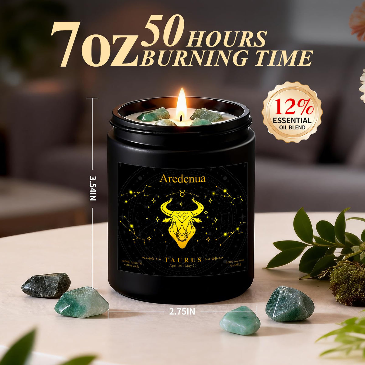 Aredenua zodiac candle supports heart chakra balance for Taurus signs.