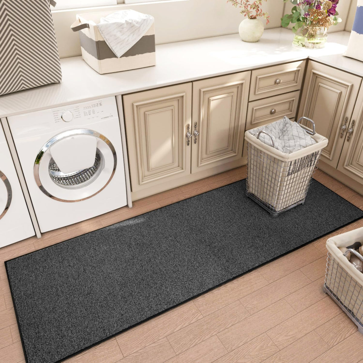 AREDO Black solid color runner rug complements modern decor and stays versatile.