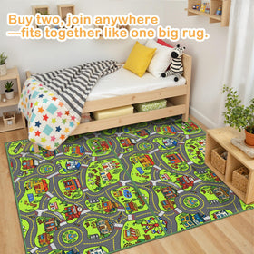 Arenarug two-rugs-connect-seamless creates a longer, continuous play area.