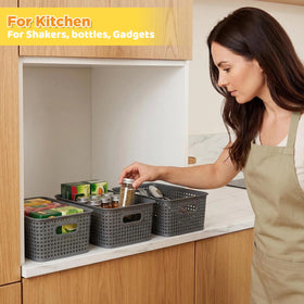 AREYZIN baskets with handles enable effortless pull from shelves.