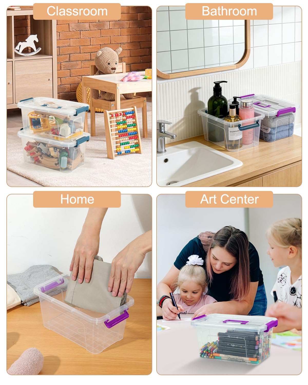 AREYZIN stackable bins enable tidy shelving with easy access.
