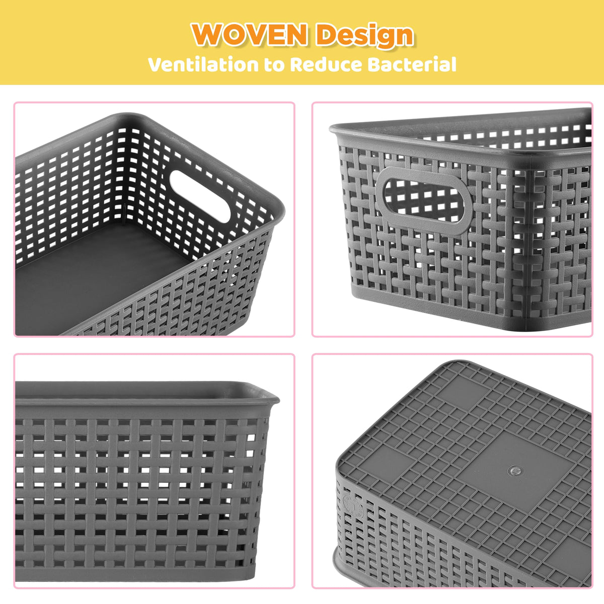 AREYZIN lidded knit storage bin on a shelf shows BPA-free durable construction.