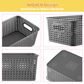 AREYZIN lidded knit storage bin on a shelf shows BPA-free durable construction.