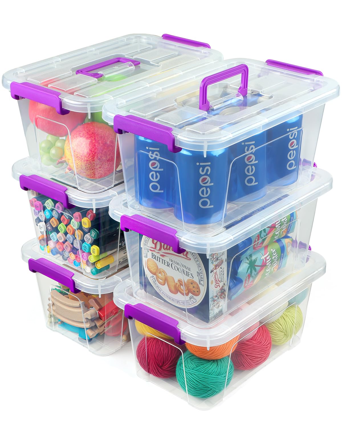 AREYZIN plastic storage bins with lids in a six-pack, ideal for home organization.