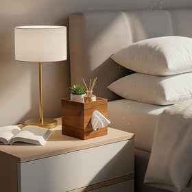 Arflo tissue box cover in living room setting blends with decor.
