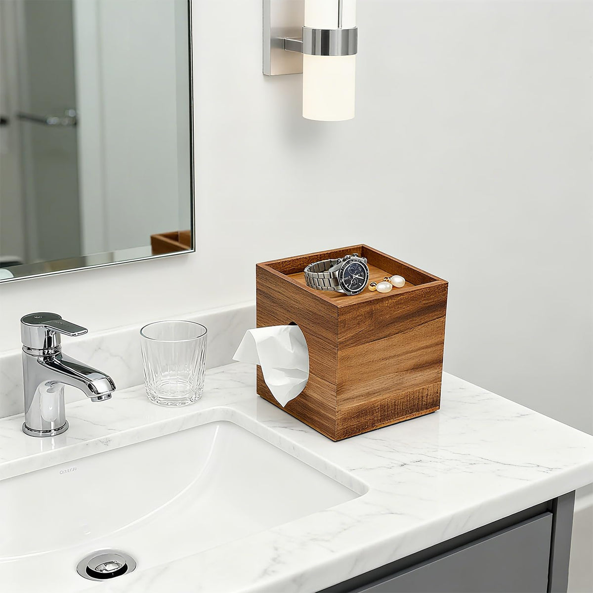 Arflo square tissue box cover bottom panel refills hide messy packaging.