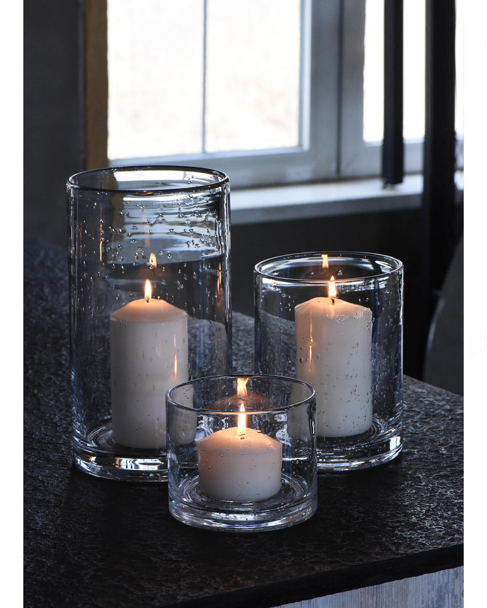 ARIAMOTION 10-inch hurricane candle holder with seeded bubbles for elegant table decor.