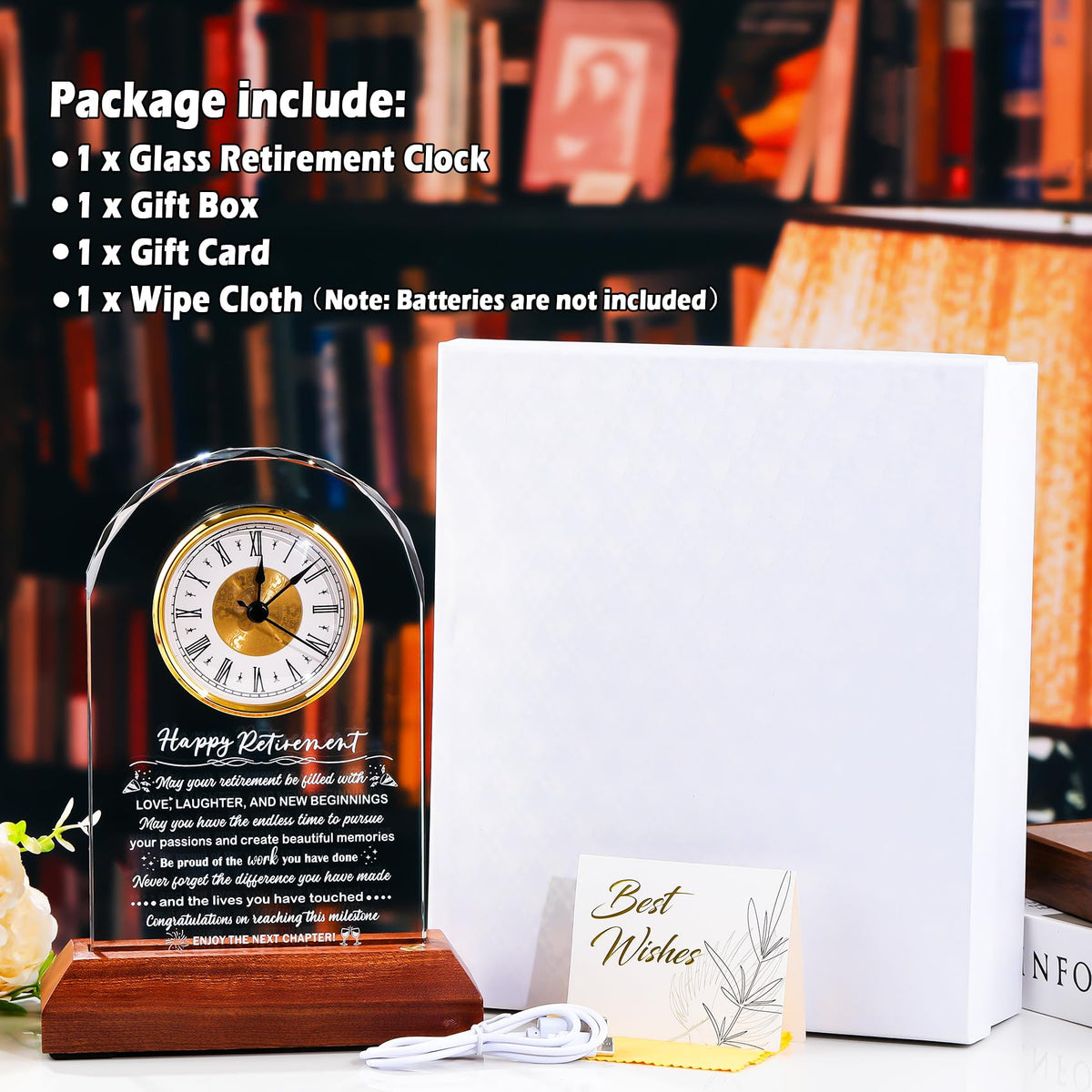 Arikyrist wipe cloth and gift card included with the clock