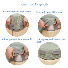 Arisenca bed sheet solution helps keep sheets tucked through the night.