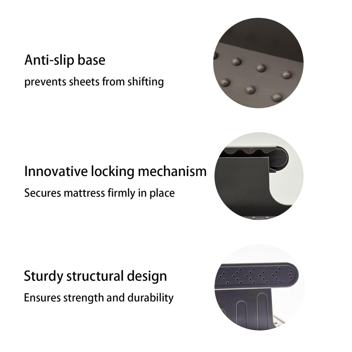 Arisenca fitted sheet holder shows tool-free, quick installation.