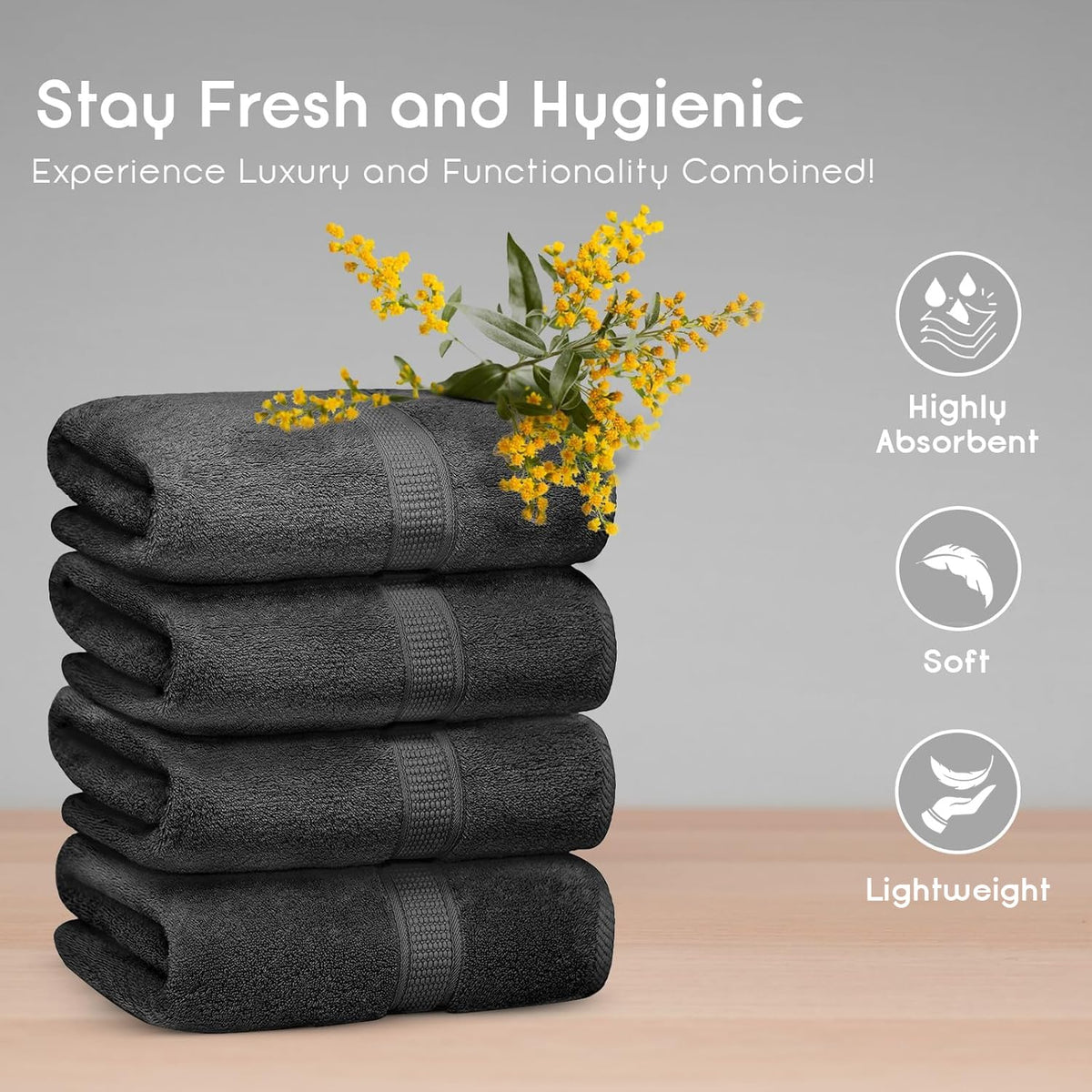 Ariv close-up of soft grey towel texture, highlighting plush absorbent fibers.