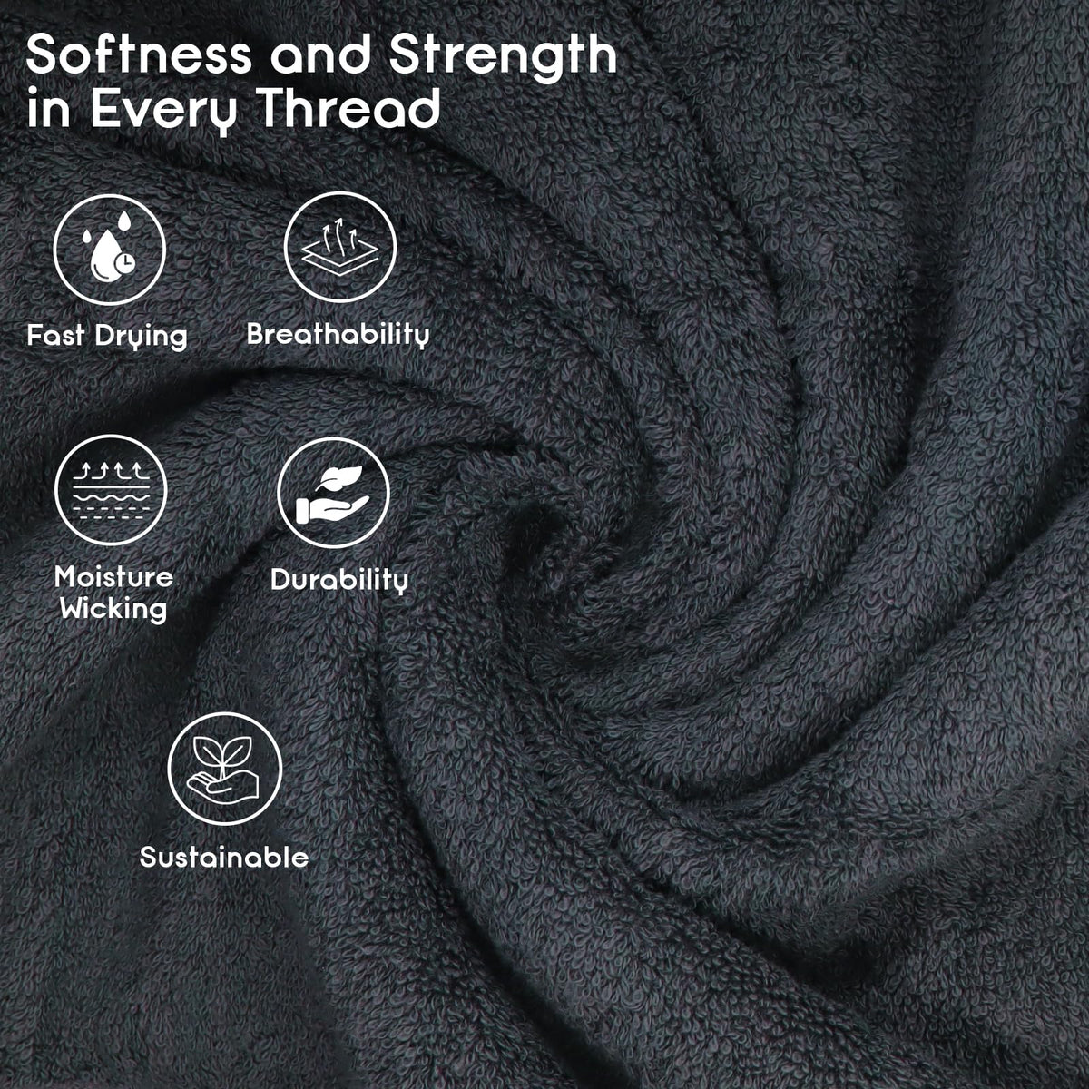 Ariv grey towels with clear care instructions, machine washable for easy upkeep.