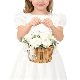 ARKSU wicker rattan baskets with pearl handle add vintage charm to ceremonies.