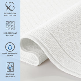 Close-up of Arkwright cotton rug showing plush pile and absorbency in bright white.