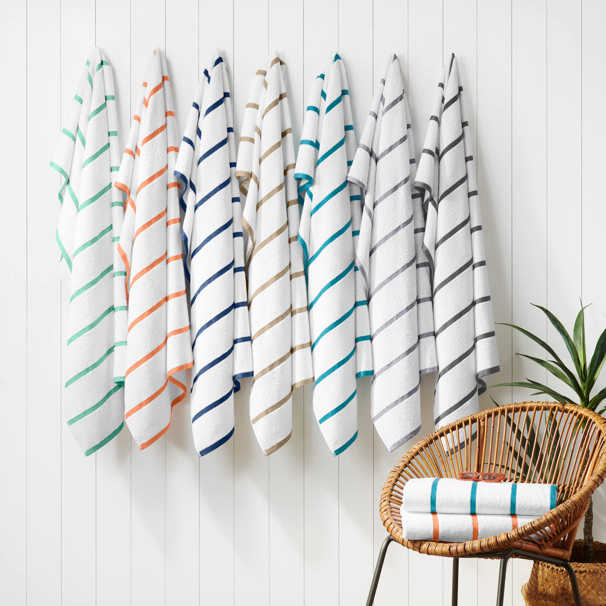 Packaging display of Arkwright Las Rayas striped towels, ready for gifting