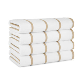 Arkwright Las Rayas striped beach towels in front view with beige stripes for poolside use