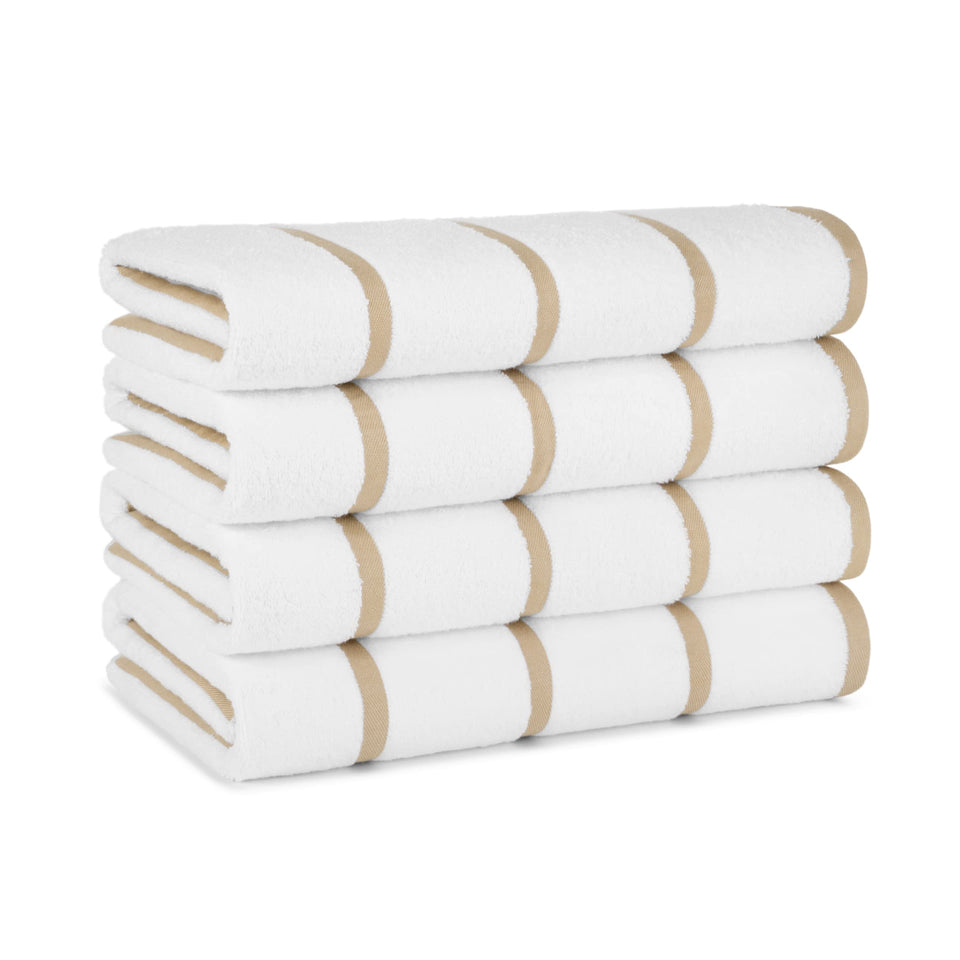Arkwright Las Rayas striped beach towels in front view with beige stripes for poolside use
