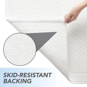 Arkwright rug back features slip-resistant backing for safer wet floors.