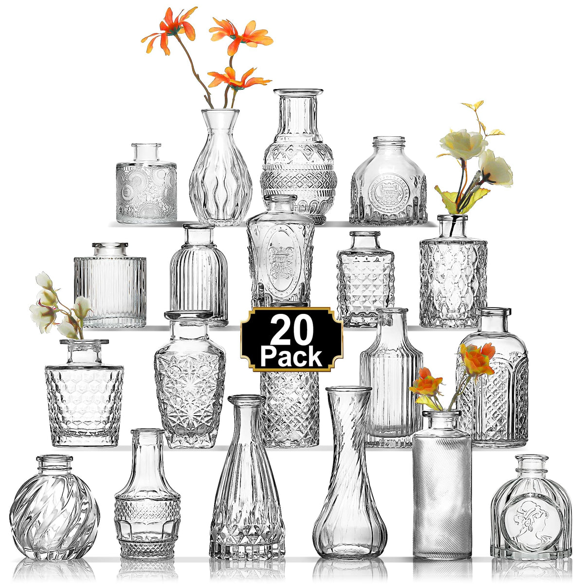 Arme 20-pcs bud vase set with varied sizes for versatile centerpieces