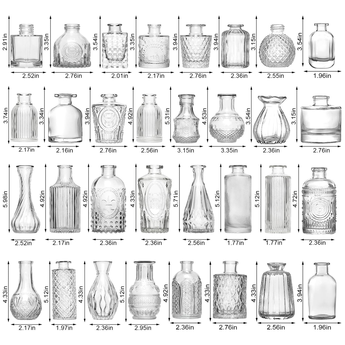 Arme bud vase set 45 crystal-clear glass shown in a minimalist arrangement.
