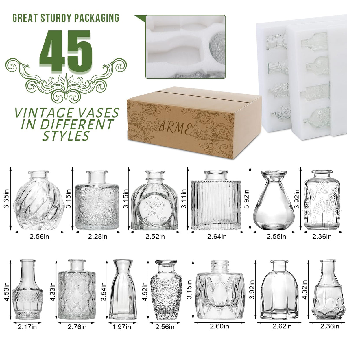 Arme bud vase set 45 delicate texture closeup highlighting quality glass.