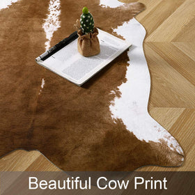 AROGAN Premium Faux Cowhide Rug fireplace-side setup for cozy evening ambiance.